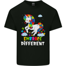 Autism Unicorn Embrace Different Autistic Kids T-Shirt Childrens Black