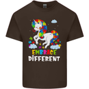 Autism Unicorn Embrace Different Autistic Kids T-Shirt Childrens Chocolate