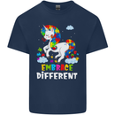 Autism Unicorn Embrace Different Autistic Kids T-Shirt Childrens Navy Blue