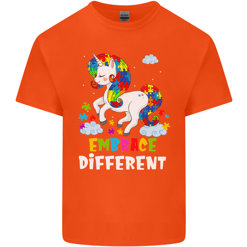 Autism Unicorn Embrace Different Autistic Kids T-Shirt Childrens Orange