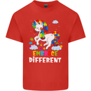Autism Unicorn Embrace Different Autistic Kids T-Shirt Childrens Red