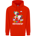 Autism Unicorn Embrace Different Autistic Mens 80% Cotton Hoodie Bright Red