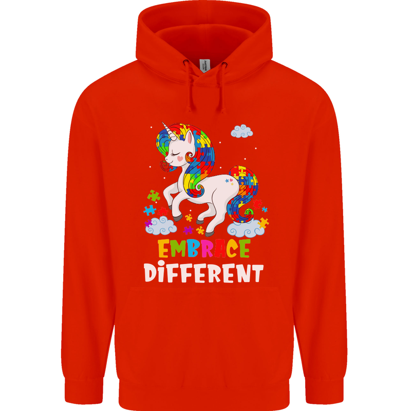 Autism Unicorn Embrace Different Autistic Mens 80% Cotton Hoodie Bright Red