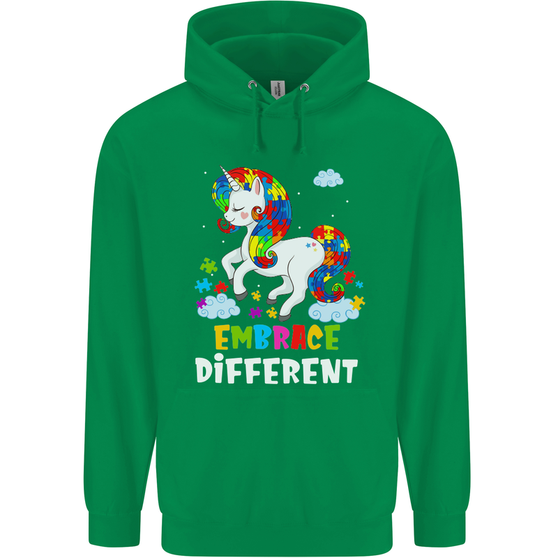 Autism Unicorn Embrace Different Autistic Mens 80% Cotton Hoodie Irish Green