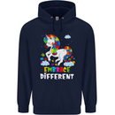 Autism Unicorn Embrace Different Autistic Mens 80% Cotton Hoodie Navy Blue