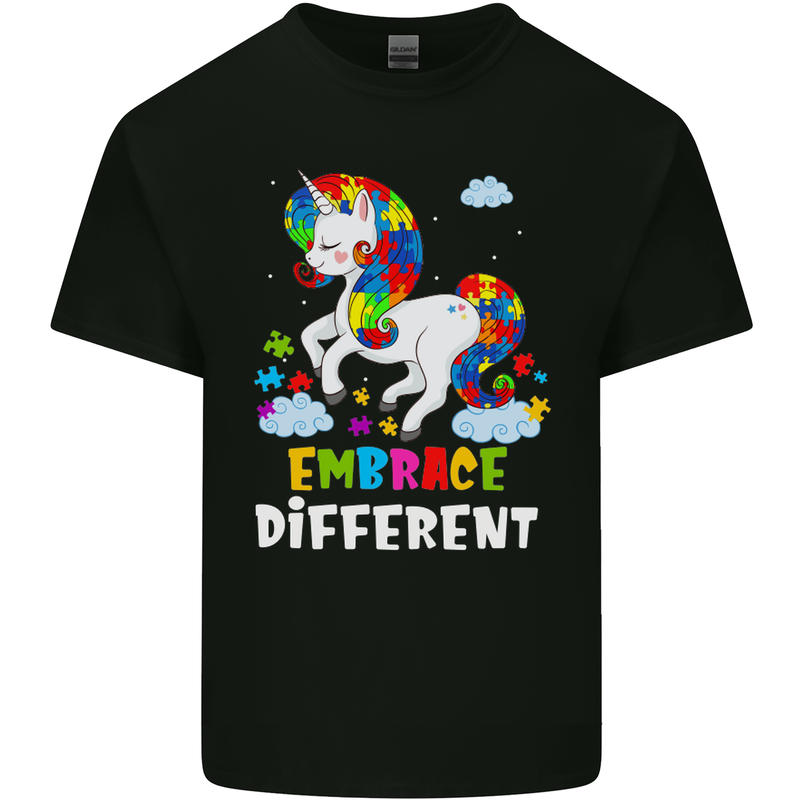 Autism Unicorn Embrace Different Autistic Mens Cotton T-Shirt Tee Top Black