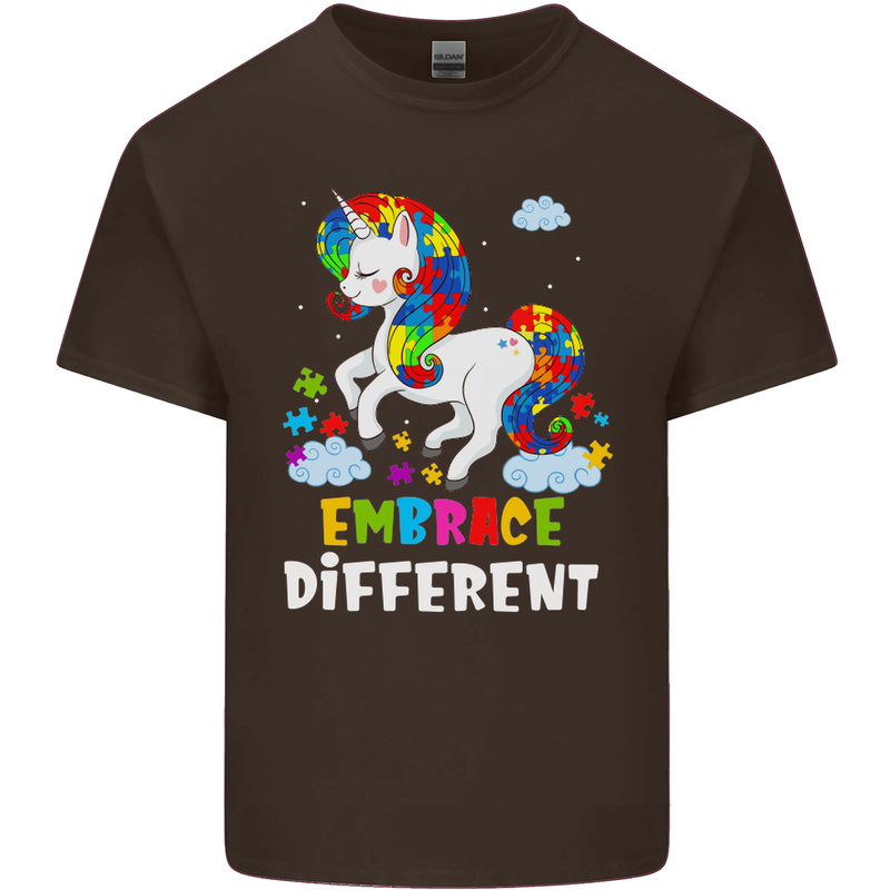 Autism Unicorn Embrace Different Autistic Mens Cotton T-Shirt Tee Top Dark Chocolate