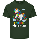 Autism Unicorn Embrace Different Autistic Mens Cotton T-Shirt Tee Top Forest Green