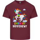 Autism Unicorn Embrace Different Autistic Mens Cotton T-Shirt Tee Top Maroon