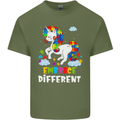 Autism Unicorn Embrace Different Autistic Mens Cotton T-Shirt Tee Top Military Green