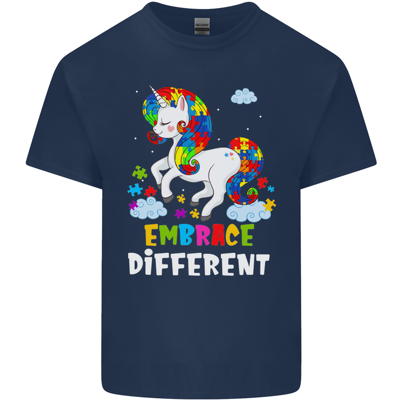 Autism Unicorn Embrace Different Autistic Mens Cotton T-Shirt Tee Top Navy Blue