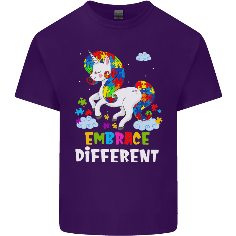 Autism Unicorn Embrace Different Autistic Mens Cotton T-Shirt Tee Top Purple
