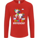 Autism Unicorn Embrace Different Autistic Mens Long Sleeve T-Shirt Red