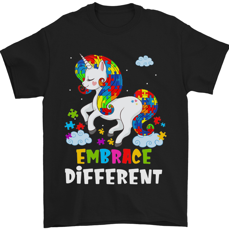 Autism Unicorn Embrace Different Autistic Mens T-Shirt Cotton Gildan Black
