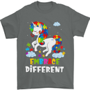 Autism Unicorn Embrace Different Autistic Mens T-Shirt Cotton Gildan Charcoal