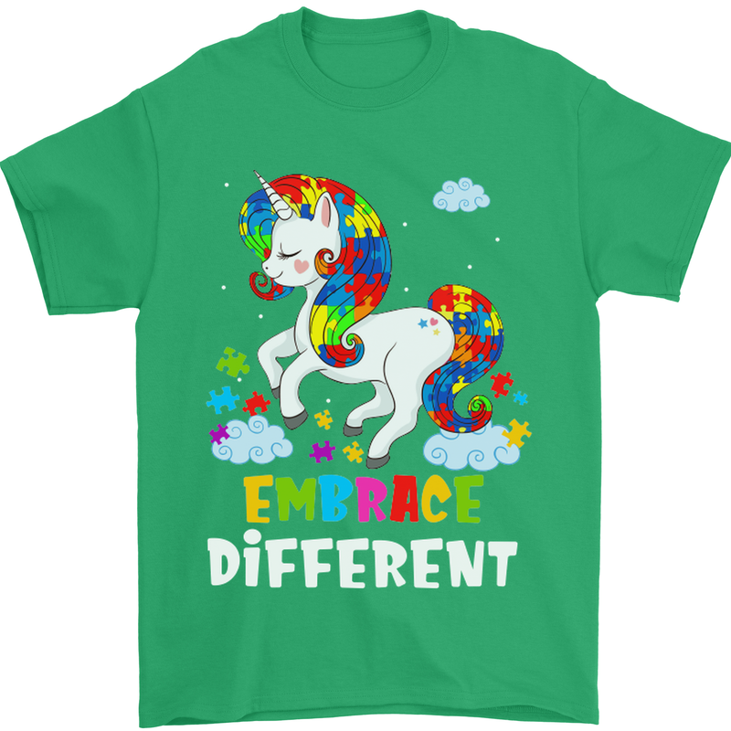 Autism Unicorn Embrace Different Autistic Mens T-Shirt Cotton Gildan Irish Green