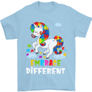 Autism Unicorn Embrace Different Autistic Mens T-Shirt Cotton Gildan Light Blue