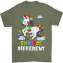 Autism Unicorn Embrace Different Autistic Mens T-Shirt Cotton Gildan Military Green