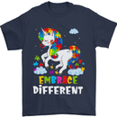 Autism Unicorn Embrace Different Autistic Mens T-Shirt Cotton Gildan Navy Blue