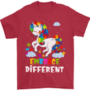 Autism Unicorn Embrace Different Autistic Mens T-Shirt Cotton Gildan Red