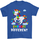Autism Unicorn Embrace Different Autistic Mens T-Shirt Cotton Gildan Royal Blue