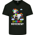 Autism Unicorn Embrace Different Autistic Mens V-Neck Cotton T-Shirt Black