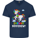 Autism Unicorn Embrace Different Autistic Mens V-Neck Cotton T-Shirt Navy Blue