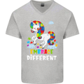 Autism Unicorn Embrace Different Autistic Mens V-Neck Cotton T-Shirt Sports Grey