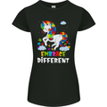 Autism Unicorn Embrace Different Autistic Womens Petite Cut T-Shirt Black