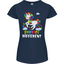 Autism Unicorn Embrace Different Autistic Womens Petite Cut T-Shirt Navy Blue