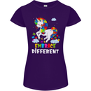 Autism Unicorn Embrace Different Autistic Womens Petite Cut T-Shirt Purple