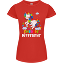 Autism Unicorn Embrace Different Autistic Womens Petite Cut T-Shirt Red