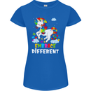 Autism Unicorn Embrace Different Autistic Womens Petite Cut T-Shirt Royal Blue