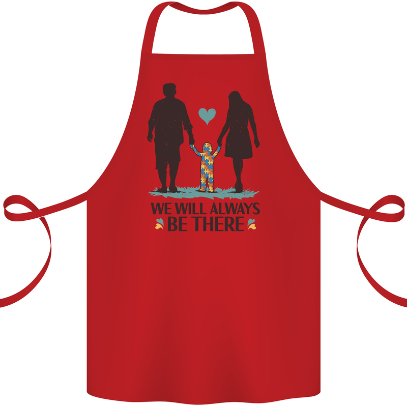 Autism We Will Always Be There Autistic Cotton Apron 100% Organic Red
