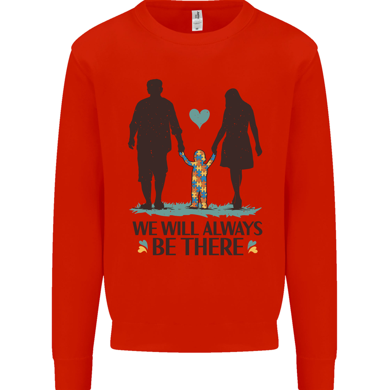 Autism We Will Always Be There Autistic Kids Sweatshirt Jumper Bright Red