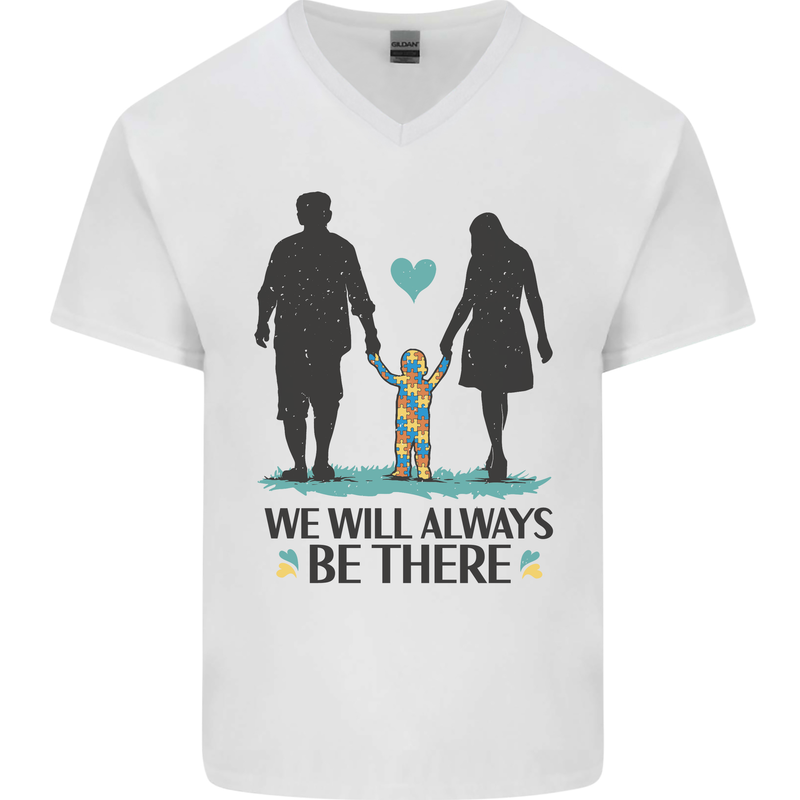 Autism We Will Always Be There Autistic Mens V-Neck Cotton T-Shirt White
