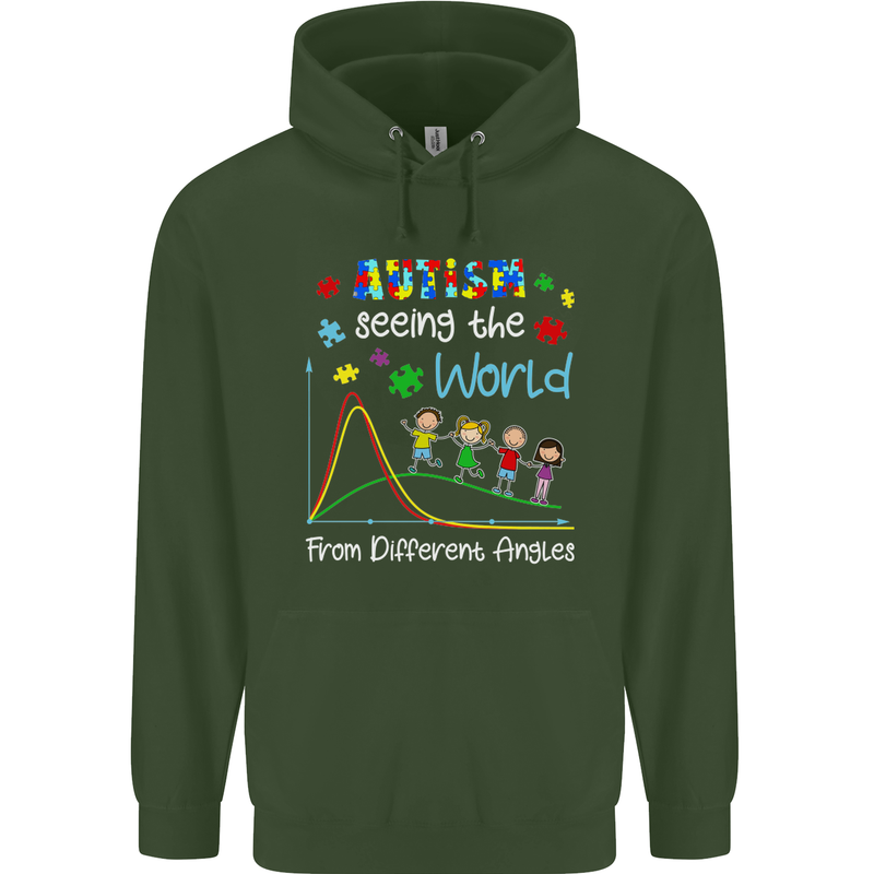 Autism World From Different Angles Autistic Childrens Kids Hoodie Forest Green
