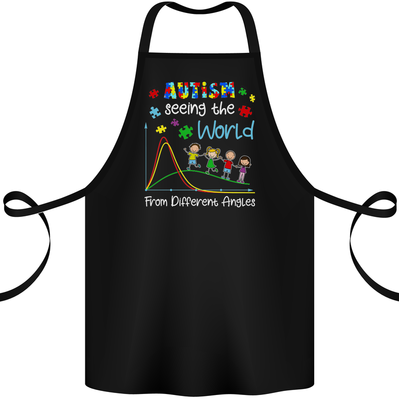 Autism World From Different Angles Autistic Cotton Apron 100% Organic Black
