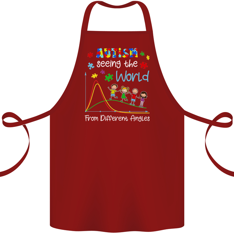 Autism World From Different Angles Autistic Cotton Apron 100% Organic Maroon
