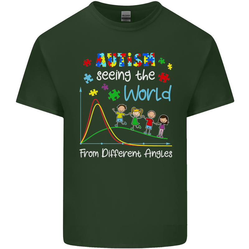 Autism World From Different Angles Autistic Mens Cotton T-Shirt Tee Top Forest Green