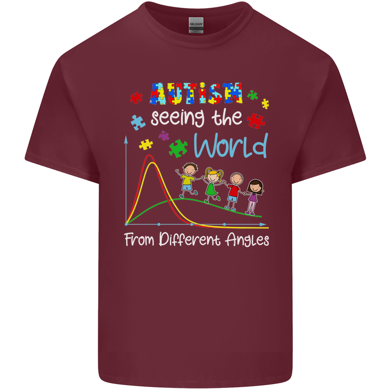 Autism World From Different Angles Autistic Mens Cotton T-Shirt Tee Top Maroon