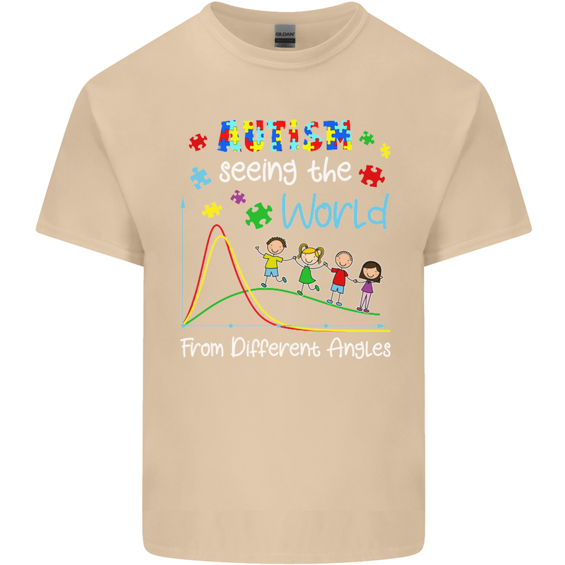 Autism World From Different Angles Autistic Mens Cotton T-Shirt Tee Top Sand