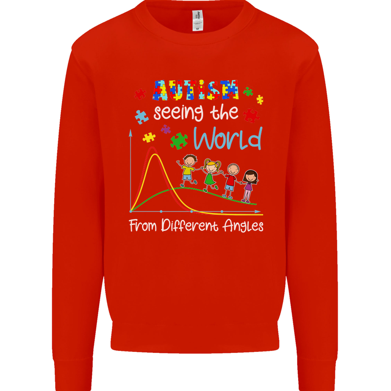 Autism World From Different Angles Autistic Mens Sweatshirt Jumper Bright Red