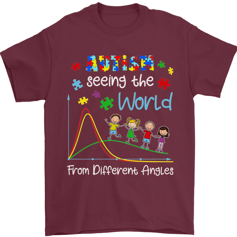 Autism World From Different Angles Autistic Mens T-Shirt Cotton Gildan Maroon