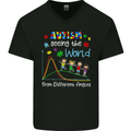 Autism World From Different Angles Autistic Mens V-Neck Cotton T-Shirt Black