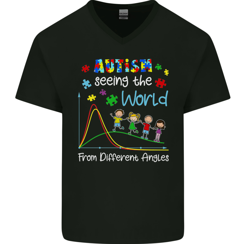 Autism World From Different Angles Autistic Mens V-Neck Cotton T-Shirt Black