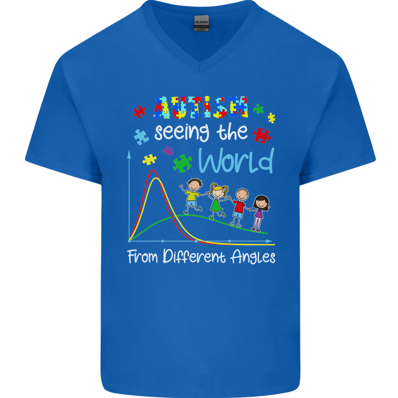 Autism World From Different Angles Autistic Mens V-Neck Cotton T-Shirt Royal Blue