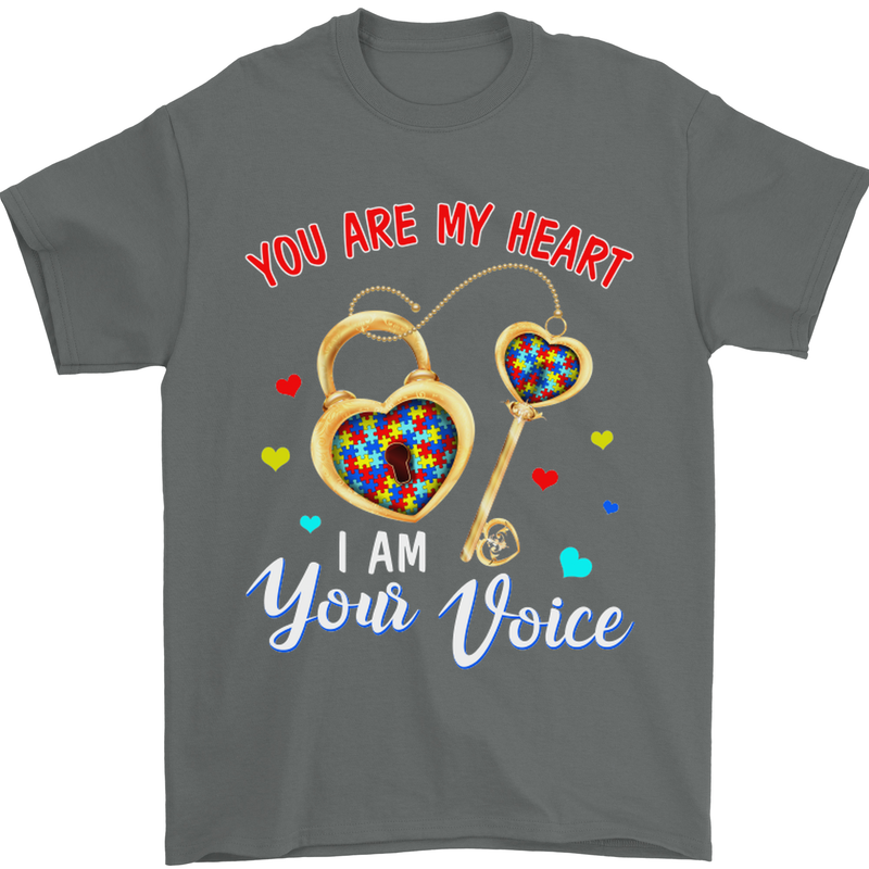 Autism You Are My Heart I Am Your Voice ASD Mens T-Shirt Cotton Gildan Charcoal