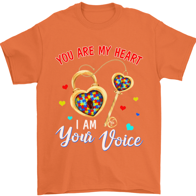 Autism You Are My Heart I Am Your Voice ASD Mens T-Shirt Cotton Gildan Orange