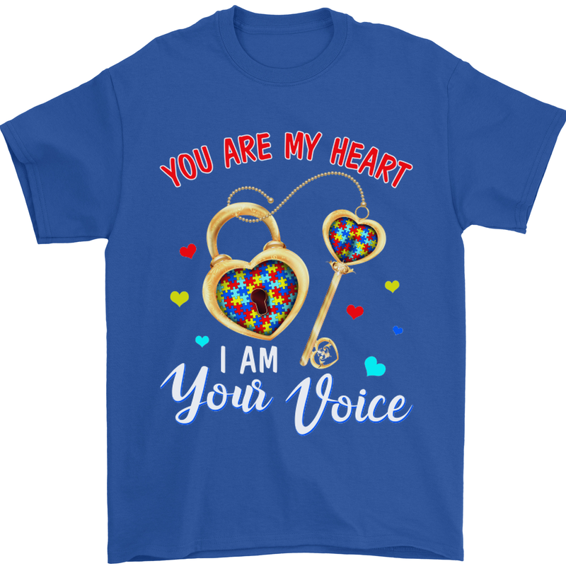 Autism You Are My Heart I Am Your Voice ASD Mens T-Shirt Cotton Gildan Royal Blue
